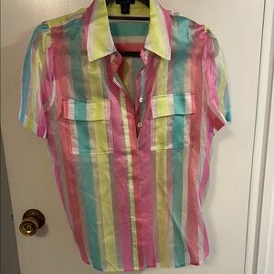 Halogen Pink and Green Blouse with Short Sleeves